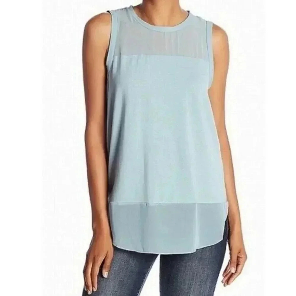 Vince Camuto Blue Green Chiffon Mixed Media Tank Top S